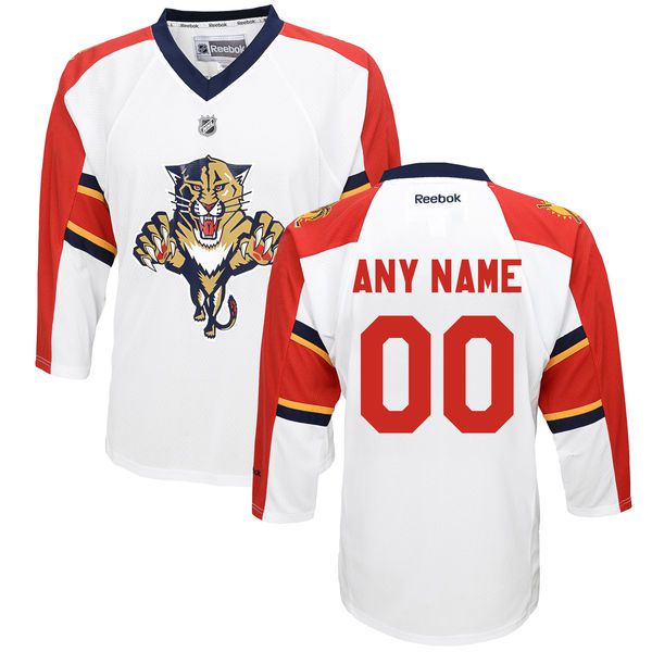 Reebok Florida Panthers Youth Replica Away Custom NHL Jersey - White->->Custom Jersey